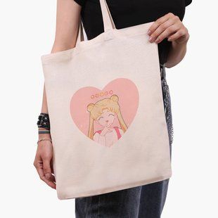 Еко сумка Сейлор Мун (Sailor Moon) бежева канвас з принтом 9227-2922-WT фото