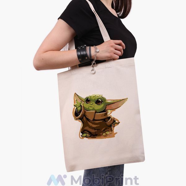 Еко сумка Грогу Бейбі Йода (Grogu Baby Yoda The Mandalorian) бежева канвас з принтом 9227-3520-WT фото