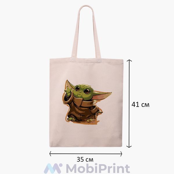 Еко сумка Грогу Бейбі Йода (Grogu Baby Yoda The Mandalorian) бежева канвас з принтом 9227-3520-WT фото