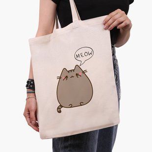 Еко сумка Кіт Пушин (Pusheen Cat) бежева канвас з принтом 9227-2853-WT фото