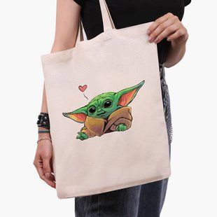 Еко сумка Грогу Бейбі Йода (Grogu Baby Yoda The Mandalorian) бежева канвас з принтом 9227-3522-WT фото