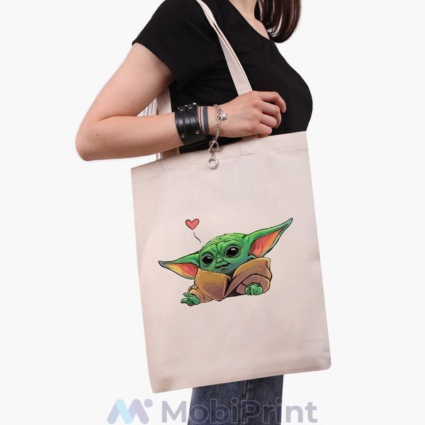 Еко сумка Грогу Бейбі Йода (Grogu Baby Yoda The Mandalorian) бежева канвас з принтом 9227-3522-WT фото