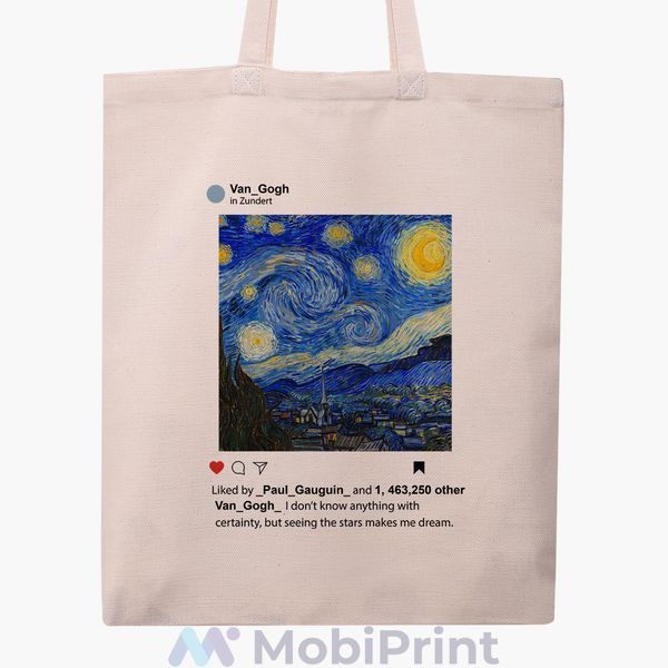 Еко сумка Інстаграм Зоряна ніч Вінсент Ван Гог (Instagram van Gogh) бежева канвас з принтом 9227-2965-WT фото