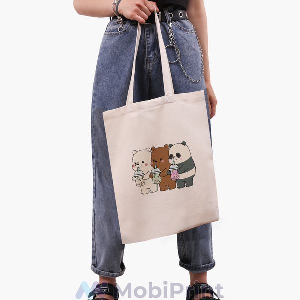Еко сумка Вся правда про ведмедів (We Bare Bears) бежева канвас з принтом 9227-2896-WT фото