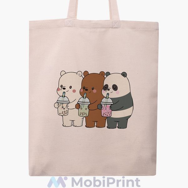 Еко сумка Вся правда про ведмедів (We Bare Bears) бежева канвас з принтом 9227-2896-WT фото