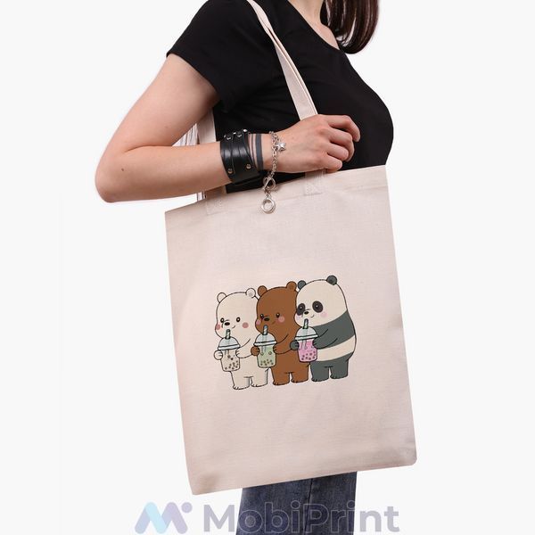Еко сумка Вся правда про ведмедів (We Bare Bears) бежева канвас з принтом 9227-2896-WT фото