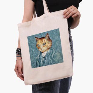 Еко сумка Кіт Вінсент Ван Гог (Vincent van Gogh Cat) бежева канвас з принтом 9227-2959-WT фото