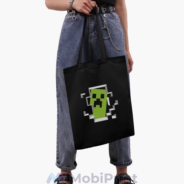 Эко сумка Майнкрафт (Minecraft) черная на молнии саржа с принтом 9227-1709-BKZ фото