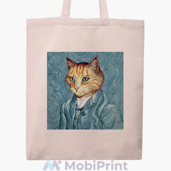 Еко сумка Кіт Вінсент Ван Гог (Vincent van Gogh Cat) бежева канвас з принтом 9227-2959-WT фото