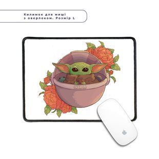 Коврик для мышки с оверлоком Грогу Йода цветы(Grogu Baby Yoda) 5962-3521-XL фото