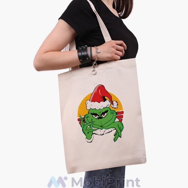 Еко сумка Грінч (The Grinch) бежева канвас з принтом 9227-3547-WT фото