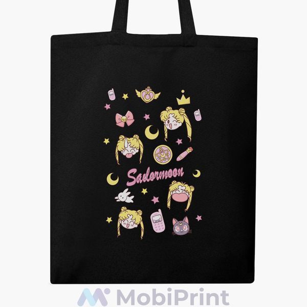 Еко сумка Сейлор Мун (Sailor Moon) чорна на блискавці саржа з принтом 9227-2911-BKZ фото
