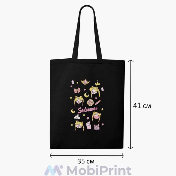 Еко сумка Сейлор Мун (Sailor Moon) чорна на блискавці саржа з принтом 9227-2911-BKZ фото