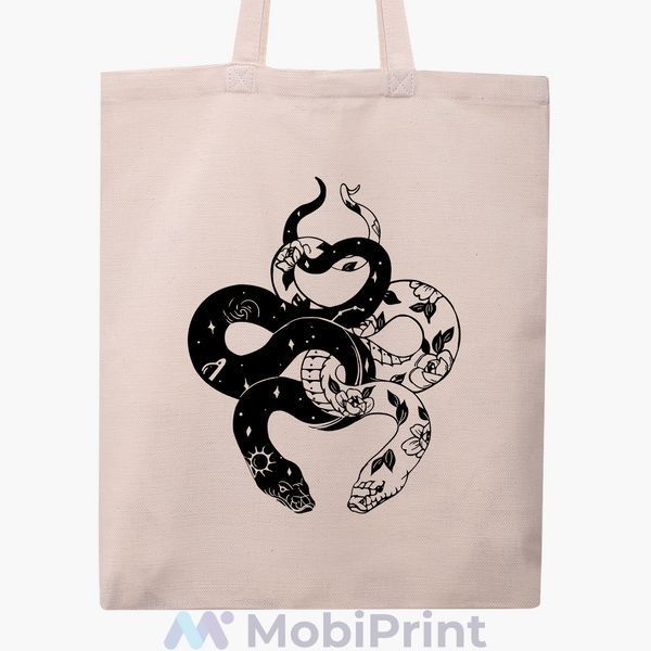 Еко сумка Інь Янь Змії (Yin Yang Snake) бежева канвас з принтом 9227-2850-WT фото
