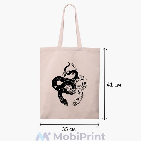 Еко сумка Інь Янь Змії (Yin Yang Snake) бежева канвас з принтом 9227-2850-WT фото