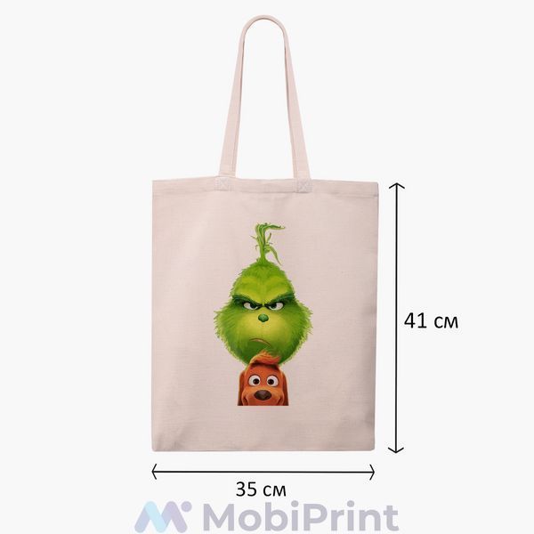 Эко сумка Гринч и Макс (The Grinch) бежевая канвас с принтом 9227-3550-WT фото