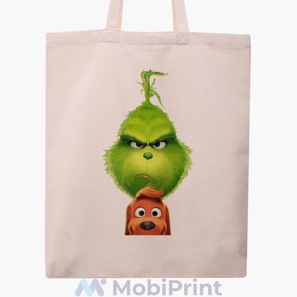 Эко сумка Гринч и Макс (The Grinch) бежевая канвас с принтом 9227-3550-WT фото