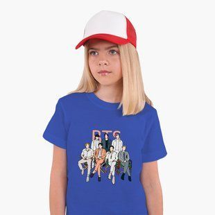 Детская футболка БТС (BTS), цветная футболка с принтом 25186-3264-BL фото