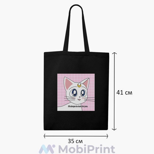 Еко сумка Місяць Кішка Сейлор Мун (anime Sailor Moon Cats) чорна на блискавці саржа з принтом 9227-2919-BKZ фото