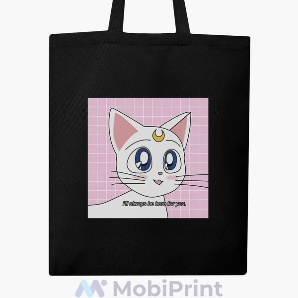 Еко сумка Місяць Кішка Сейлор Мун (anime Sailor Moon Cats) чорна на блискавці саржа з принтом 9227-2919-BKZ фото