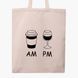 Эко сумка Кофе утром, вино ночью AM/PM (coffee in the morning wine at night) бежевая канвас с принтом 9227-1640-WT фото 3