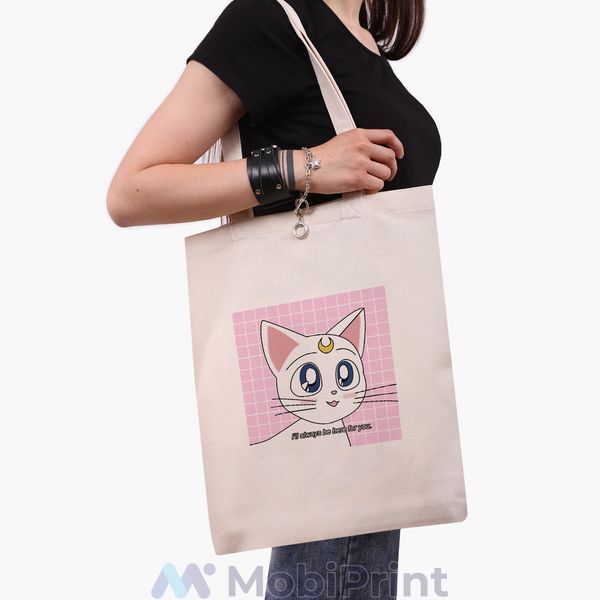 Еко сумка Місяць Кішка Сейлор Мун (anime Sailor Moon Cats) бежева канвас з принтом 9227-2919-WT фото