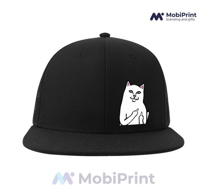 Кепка Snap Mesh Чорна мем Білий Кіт з пальцем (meme Cat 9277-2851 фото