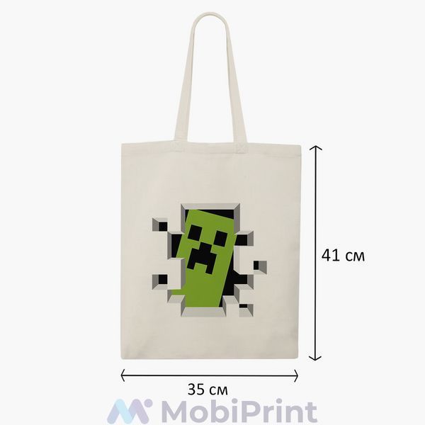 Еко сумка Майнкрафт (Minecraft) бежева на блискавці саржа з принтом 9227-1709-BGZ фото