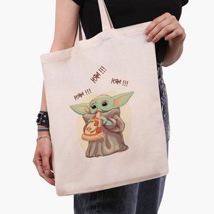 Еко сумка Грогу Бейбі Йода (Grogu Baby Yoda The Mandalorian) бежева канвас з принтом 9227-3519-WT фото
