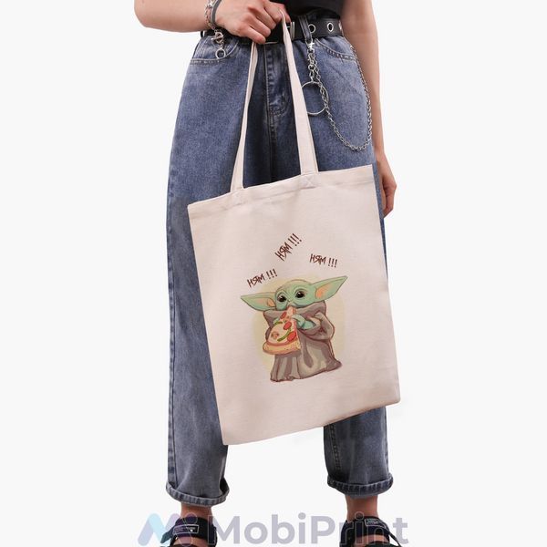 Еко сумка Грогу Бейбі Йода (Grogu Baby Yoda The Mandalorian) бежева канвас з принтом 9227-3519-WT фото