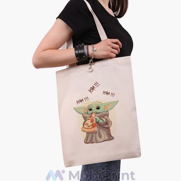 Еко сумка Грогу Бейбі Йода (Grogu Baby Yoda The Mandalorian) бежева канвас з принтом 9227-3519-WT фото