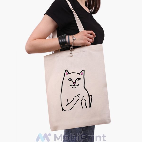 Эко сумка мем Белый Кот с пальцем (meme Cat 9227-2851-WT фото