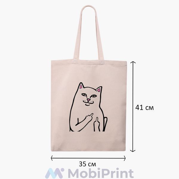 Эко сумка мем Белый Кот с пальцем (meme Cat 9227-2851-WT фото