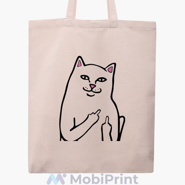Эко сумка мем Белый Кот с пальцем (meme Cat 9227-2851-WT фото
